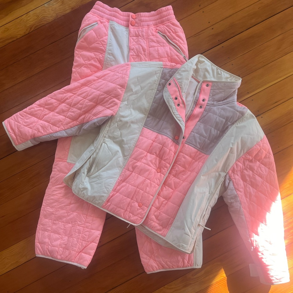 Free People hot pink, grey and white 2 piece snow suit